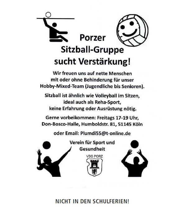 Anzeige der Porzer Sitzball-Gruppe